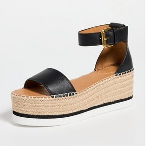 See By Chloe Black Leather Espadrille Platform Sandals